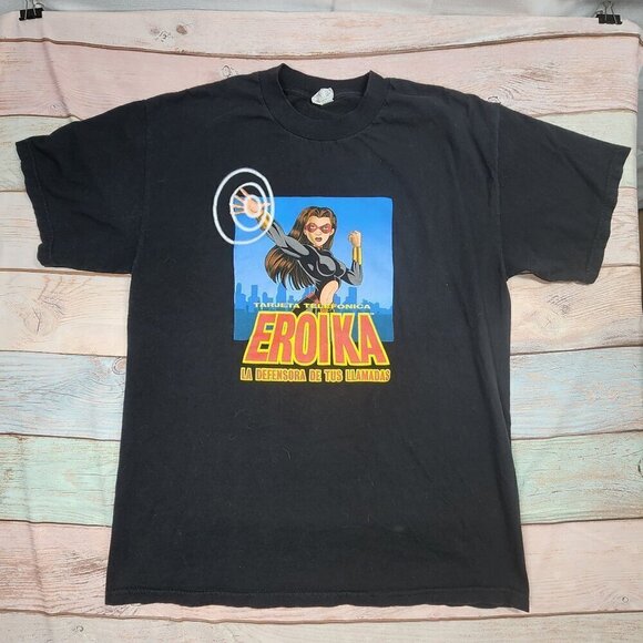 Eroika Tarjeta Telefonica Black Cotton T-Shirt, Women's - Picture 9 of 9